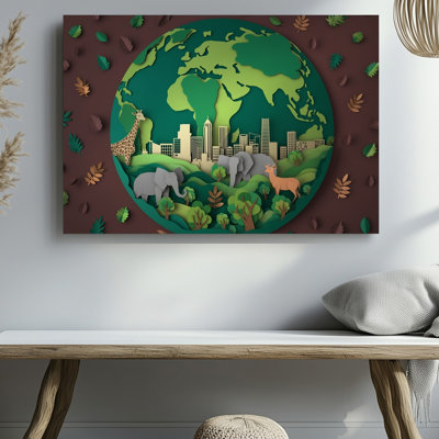 Toile dans une illustration stylisée vibrante, un grand art mural vert émeraude domine le centre de ses Continents