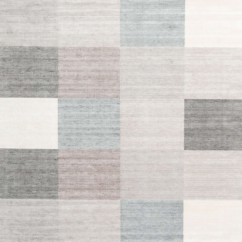 Tapis gris/rose/rouge contemporain, Carré 6 pi
