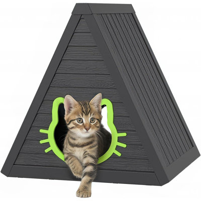 Maison de chat en résine noire - environnement sombre et confortable pour 1 à 2 chats, assemblage facile, conception durable pour une utilisation intérieure / extérieure