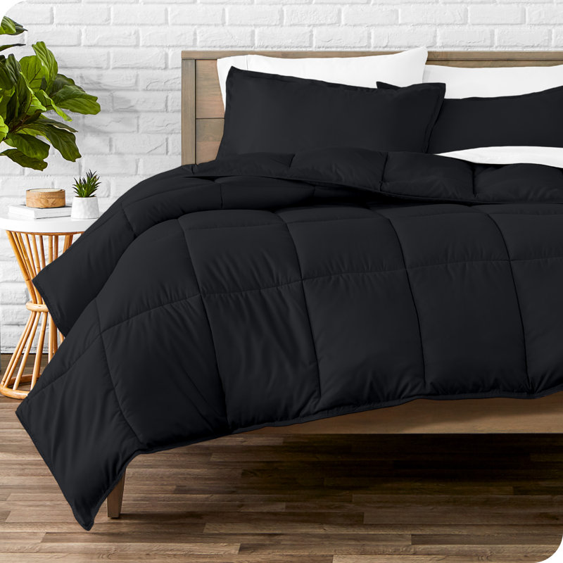 Ultra-Soft All Season Comforter Set, Queen Comforter + 2 Standard Shams, Black