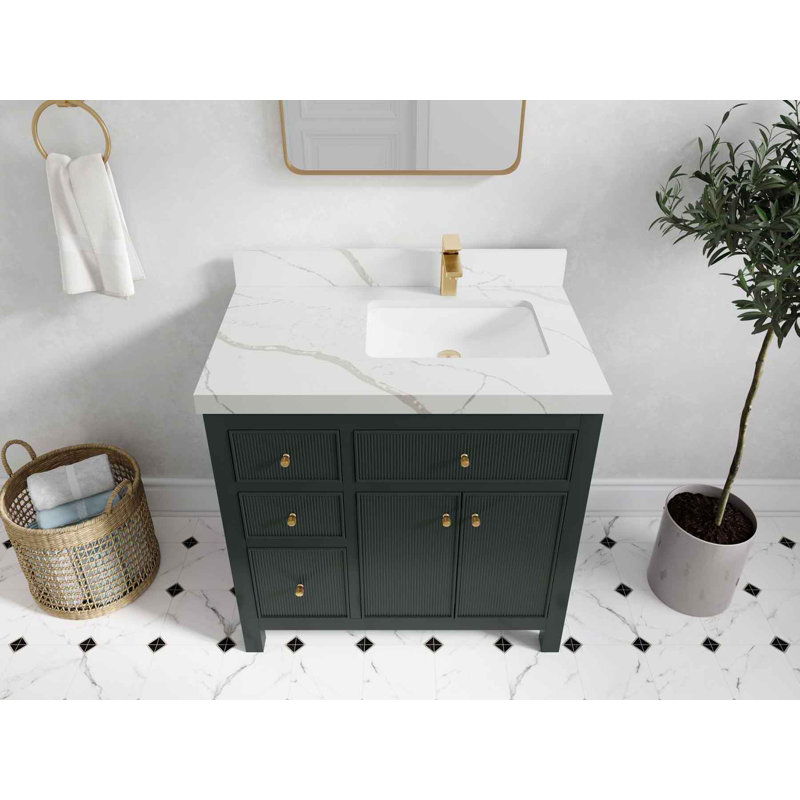 Ensemble de meuble-lavabo simple 36 po Sonoma, Forêt foncée, Calacatta Laza