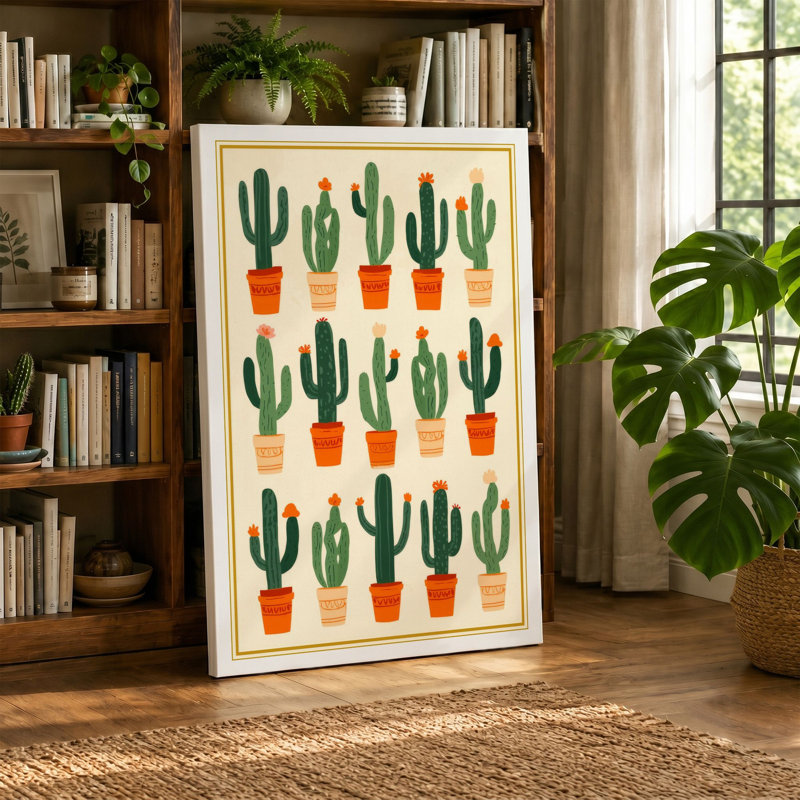 Cactus Collection Botanical - Wrapped Canvas, 24x16 - 61.0 x 40.6 cm, Cream Border