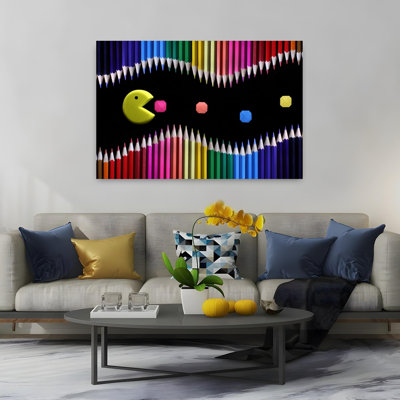 Colorful Pencil Game Colorful Geometric Playful Landscape Nature Wall Art Print by Victoria Glinka - Wrapped Canvas Print