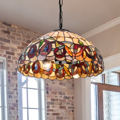 2 Light Dimmable Tiffany Style Stained Glass Retro Ceiling Lamp