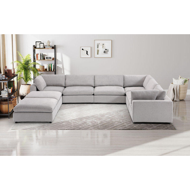 Canapé modulaire rembourré 8 pièces Nuccio, Gris clair