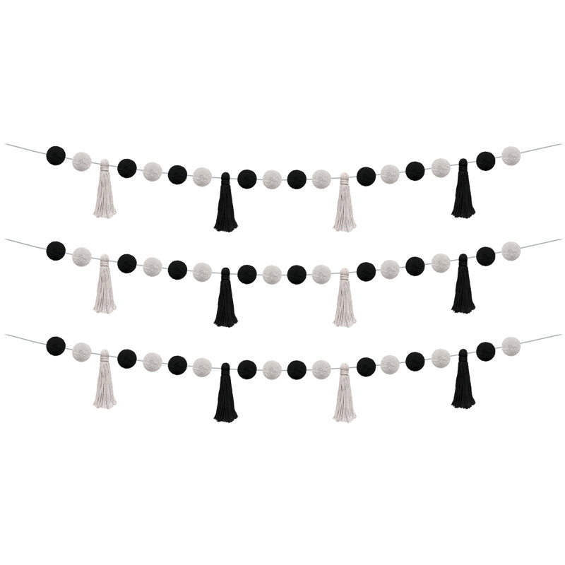 Guirlande pompons et pompons, Noir / blanc