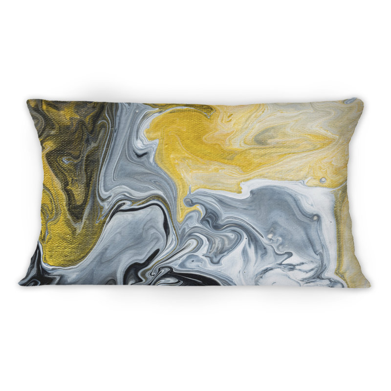 Coussin décoratif noir imprimé noir et blanc avec motif abstrait II 12 po x 20 po