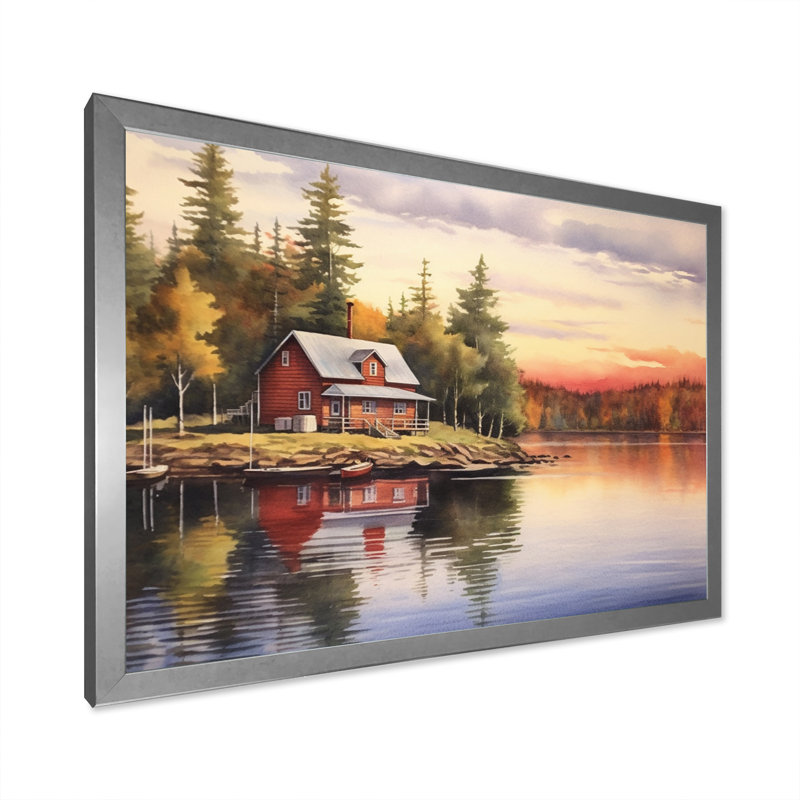 Cottage caché sur toile, Cadre simple argenté, H 12 po x l 20 po x P 1 po