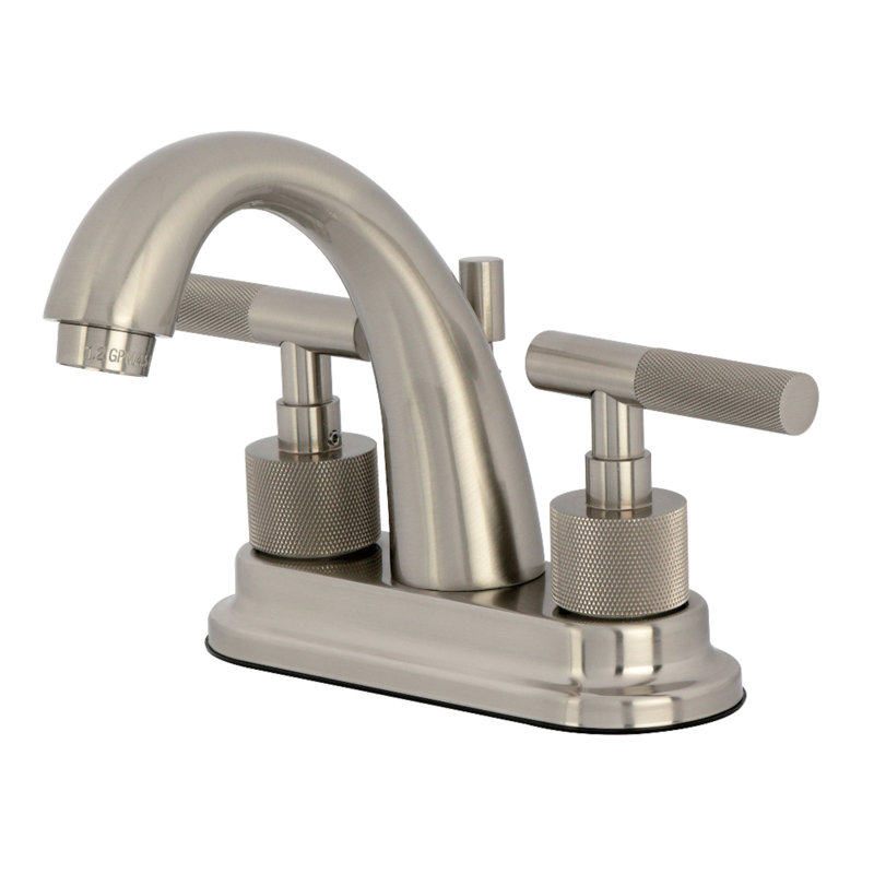 Robinet de salle de bain central à 4 trous à fixation sur comptoir à 3 trous avec poignée moletée et bonde escamotable en laiton Kingston