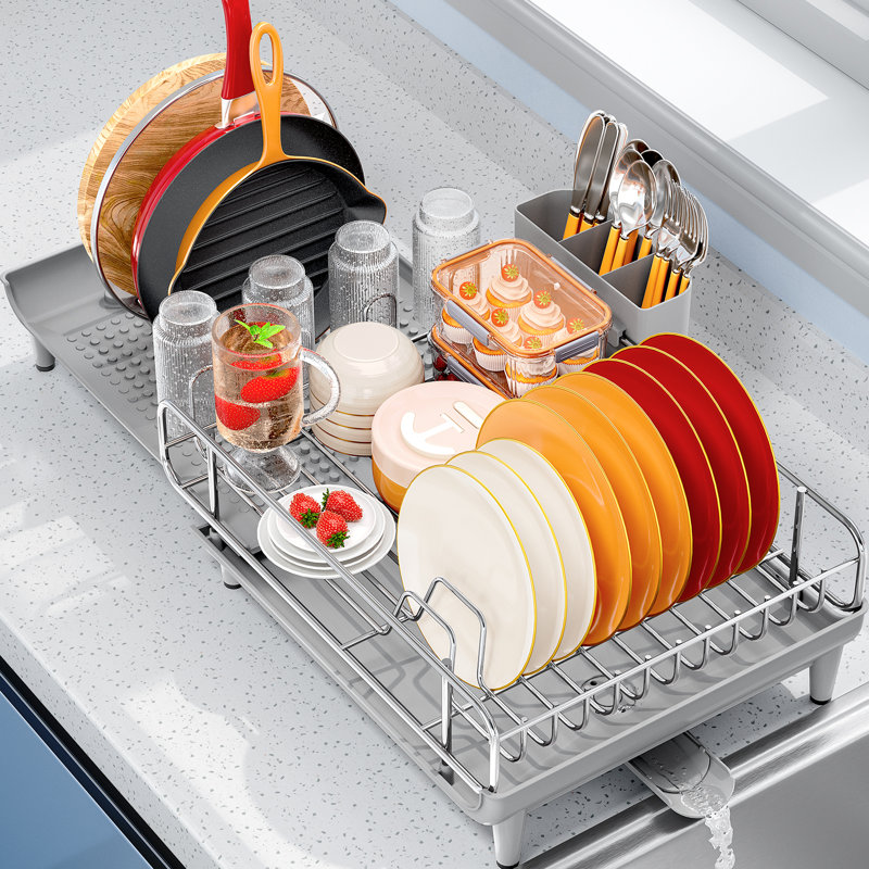Stainless Steel Kitchen Dish Rack,Expandable Dish Drying Rack,Plate Rack,Extra Large Capacity Dish Drainer, Grey