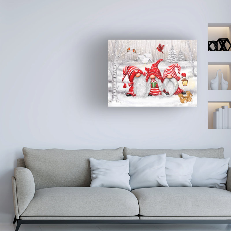 Bolog MAKIKO Three Gnomes In Wood Canvas Art, 24" H x 32" W