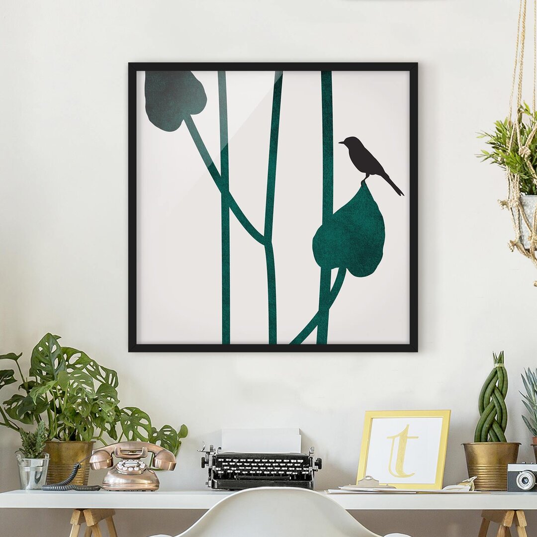 Gerahmtes Wandbild Flora - Bird on Leaf