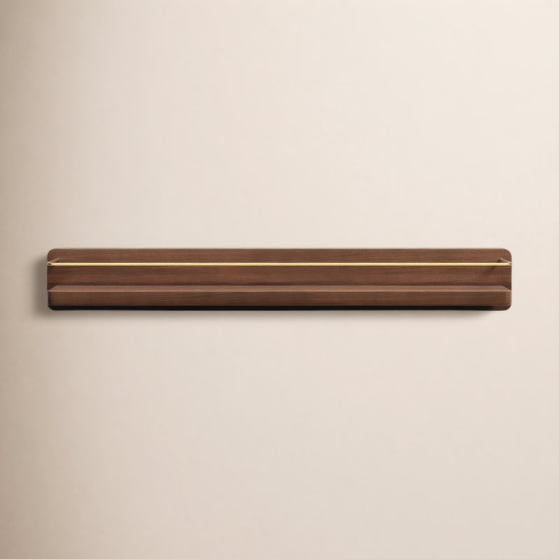 Dandre Modern Brass Wooden Shelf, 3.2" H x 24" W x 5.6" D, Walnut