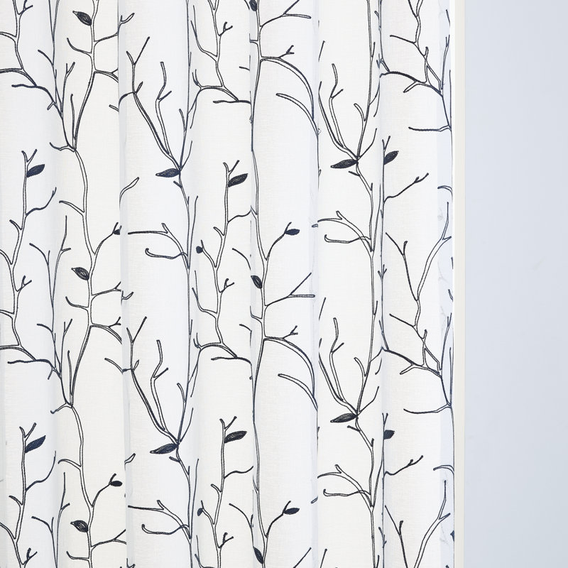 Panneau de rideau simple transparent avec œillets à motif floral Greater Taree, Bleu marine, l 52 po x L 54 po