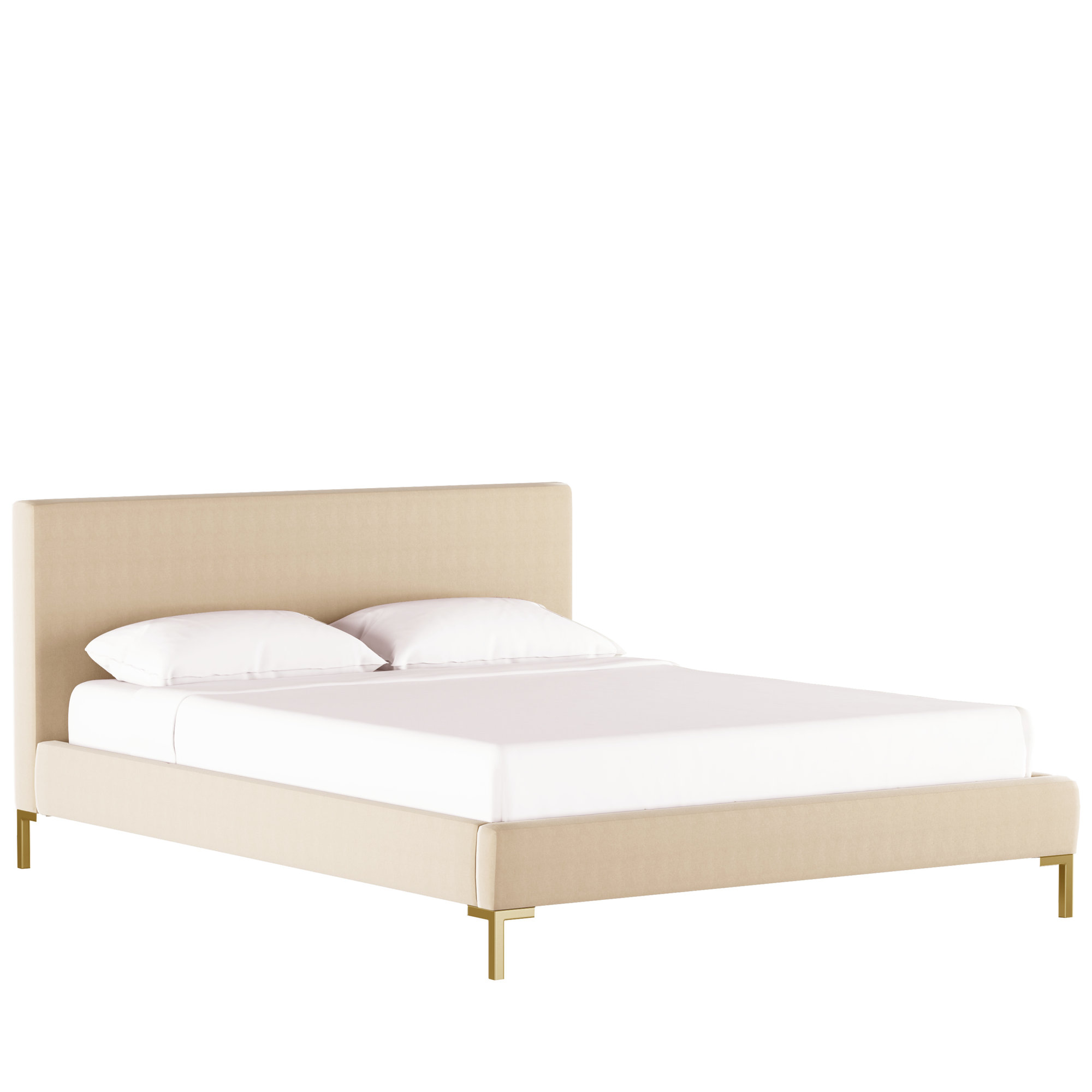 Rand Upholstered Bed, California King, Classic Pearl Performance Velvet, Brass