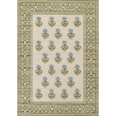 Tapis vert traditionnel en laine et nylon Anders