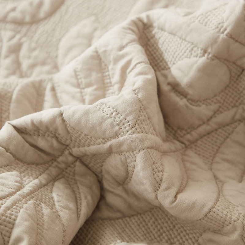 Khaki Cotton Queen Reversible Floral Quilt Set