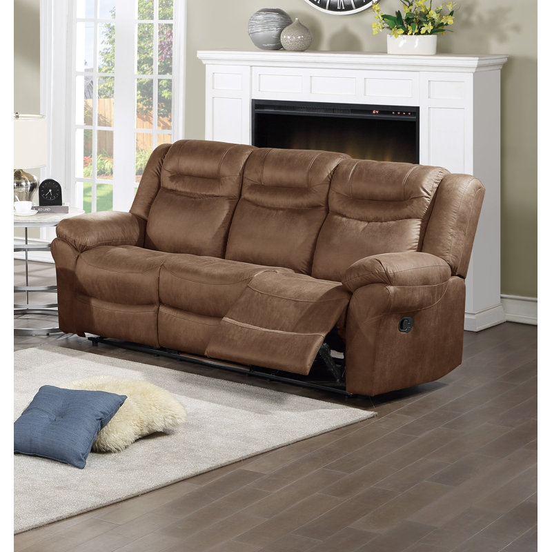 Mahmod 86'' Faux Leather Reclining Sofa, Brown Faux Leather, Power