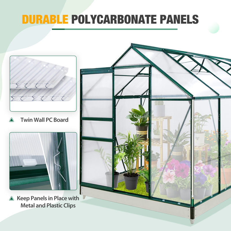 Green 6' x 10' Polycarbonate and Aluminum Walk-In Greenhouse