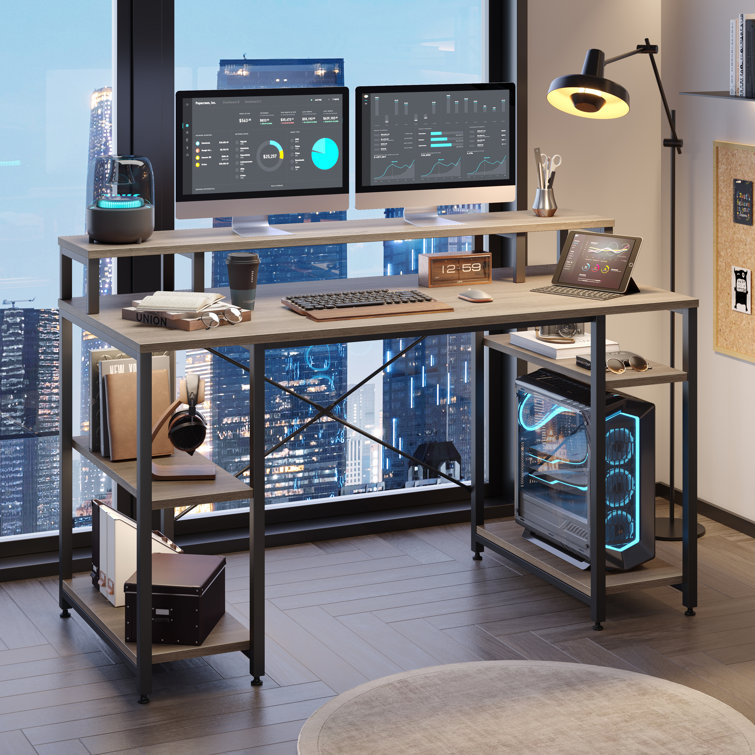 Haigh 55 Inches Computer Desk with Monitor Shelf