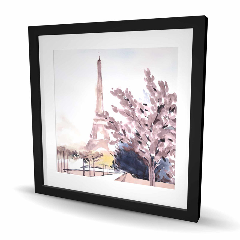 Paris & Eiffel Scene - Pink Places Framed Matted Print Decor