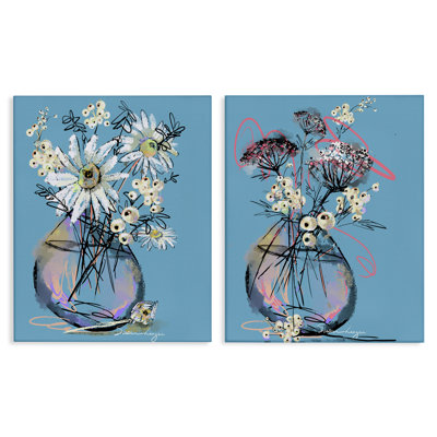 Ensemble de 2 vases Daisies & Snowberries, design par Susan Lugar