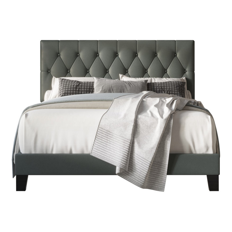 Aleahya Vegan Leather Platform Bed, Twin, Gray