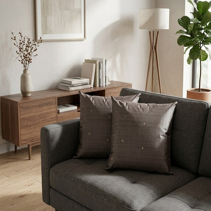 Housses de coussin décoratives faites à la main de 16 po x 16 po à motif de carreaux gris soie d'intérieur, paquet de 1
