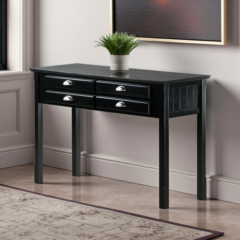 Console rectangulaire à 4 tiroirs Cydne en noir, H 29,23 po x l 47,39 po x P 14,09 po