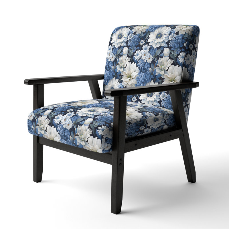 Fauteuil d'appoint rembourré bleu et blanc à motif floral IV