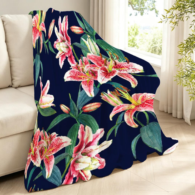 Jeté en molleton transparent ultra doux, imprimé floral d'un rose exotique, Throw 40" x 50"