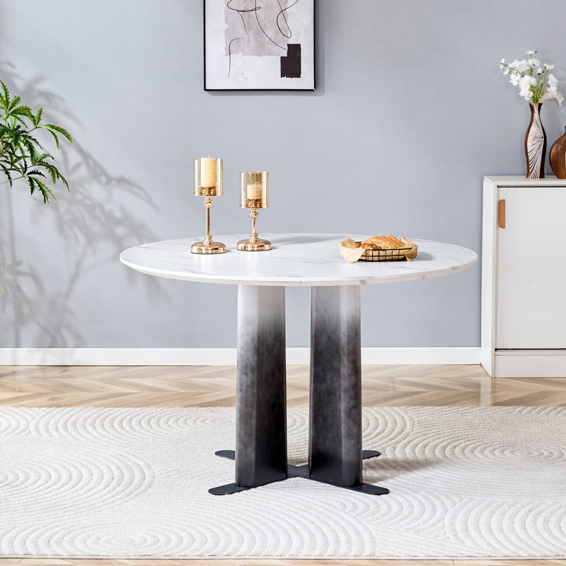 Table de salle à manger ronde en MDF à motif de marbre blanc (sans la chaise), Blanc