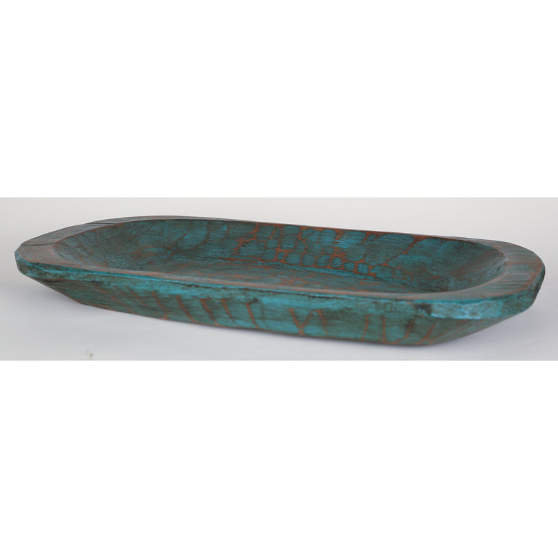 Bol décoratif peint en bois rustique, Turquoise