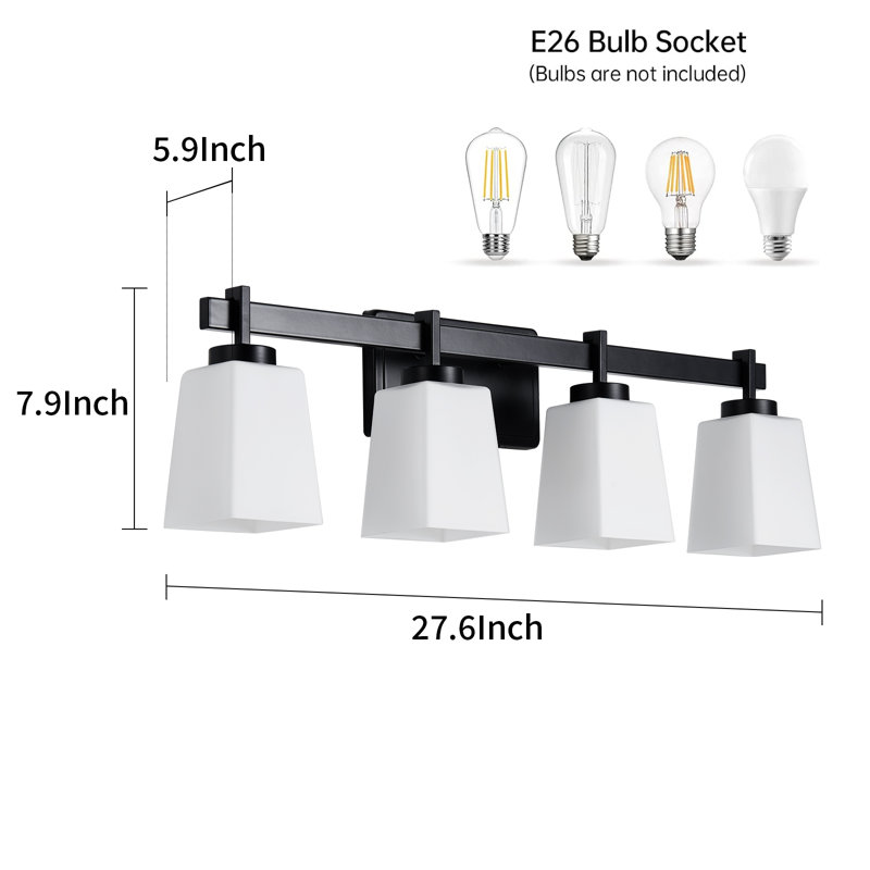 Luminaire de salle de bain certifié ETL avec abat-jour en verre laiteux, luminaire de salle de bain moderne , Noir mat, 4