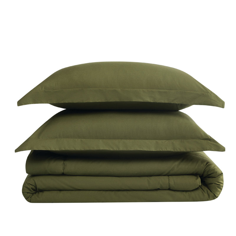 Ensemble d'édredon en percale de coton unie Brooklyn Loom, Vert olive, Simple + 1 taie décorative standard