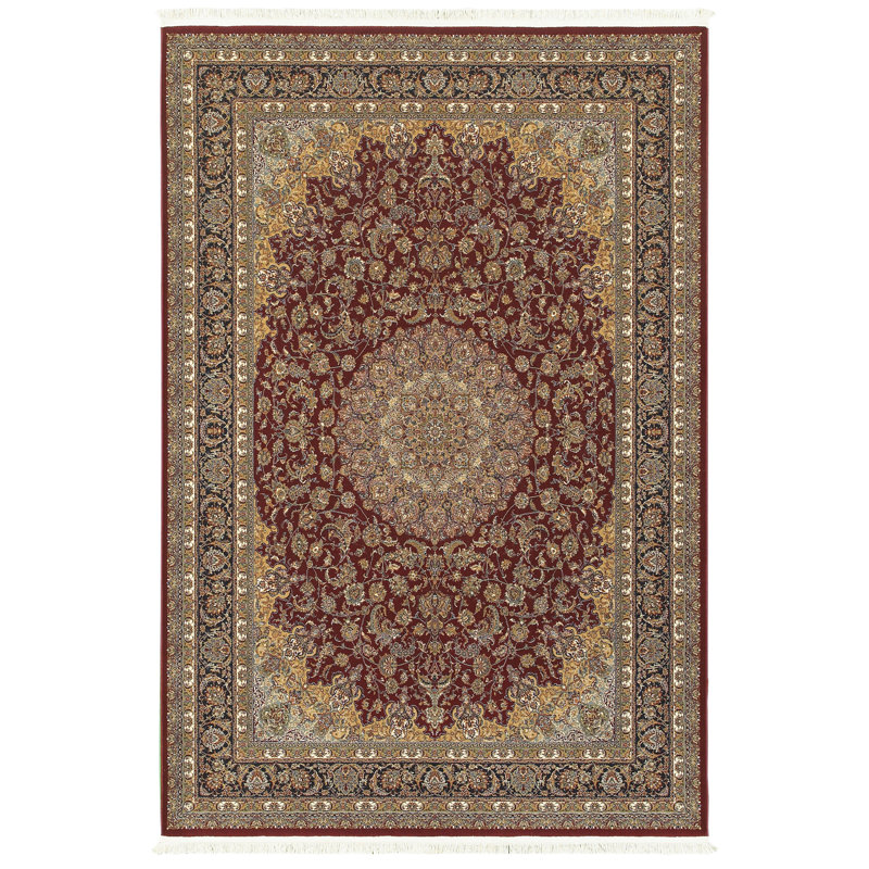Tapis rouge / beige tissé à la machine Knepp, Rectangle 5 pi 3 po x 7 pi 6 po