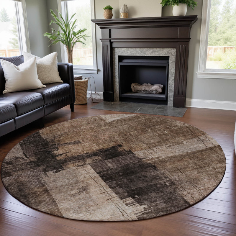 Premium Machine Washable Jessie AMF1202 Abstract Rug, Rond 8 pi