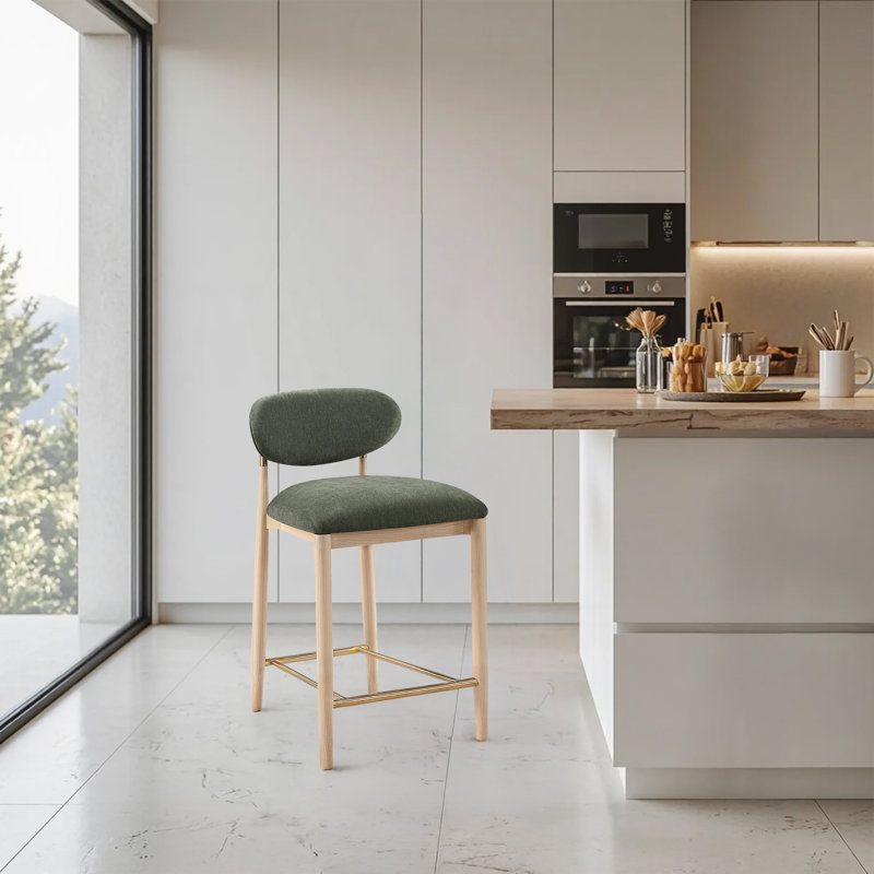 Tabouret en tissu Riccio, Naturel, Brossé, Tissu de polyester olive