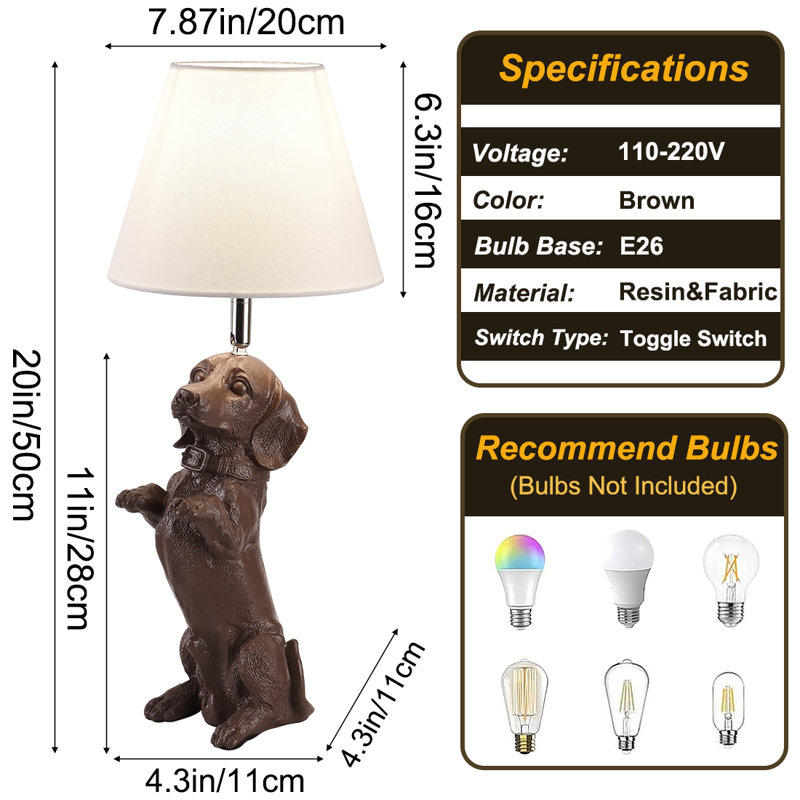 Dachshund Resin Table Lamp, Brown