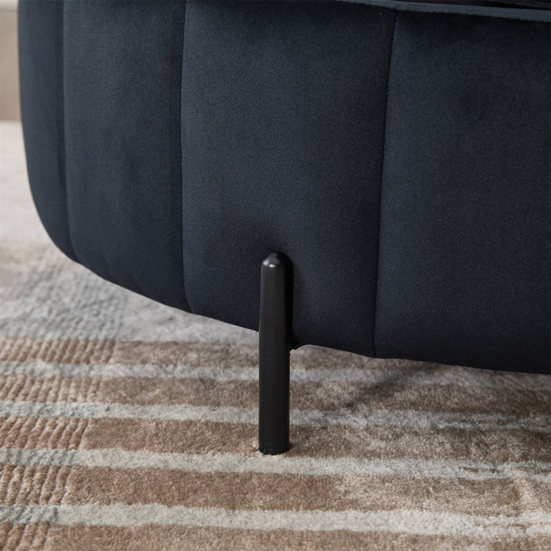 31.5"W Upholstered Round Ottoman With Reversible Lid, Velvet Storage Stool, Channel Tufted Pumpkin-Shape Footstool For Living Room, Bedroom And Office,Black