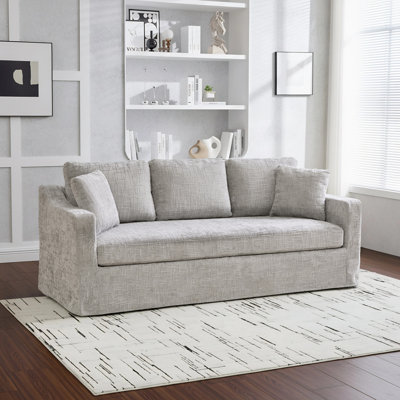 84"W 3-Seats Slipcovered Sofa With 2 Pillows by Ebern Designs