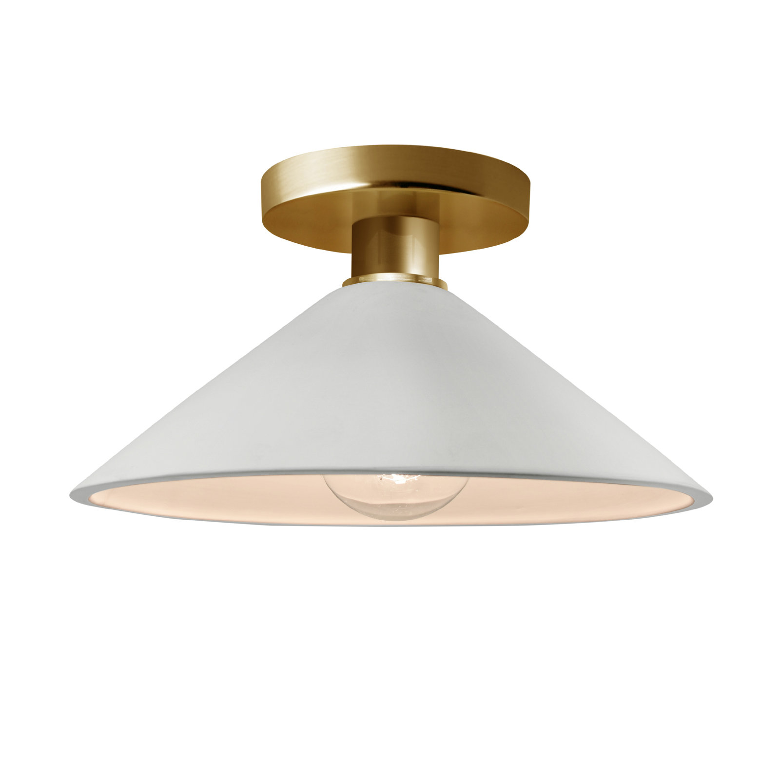 Single Light Ceramic Semi Flush Mount, Bisque, Polished Brass, LED (Integrated)