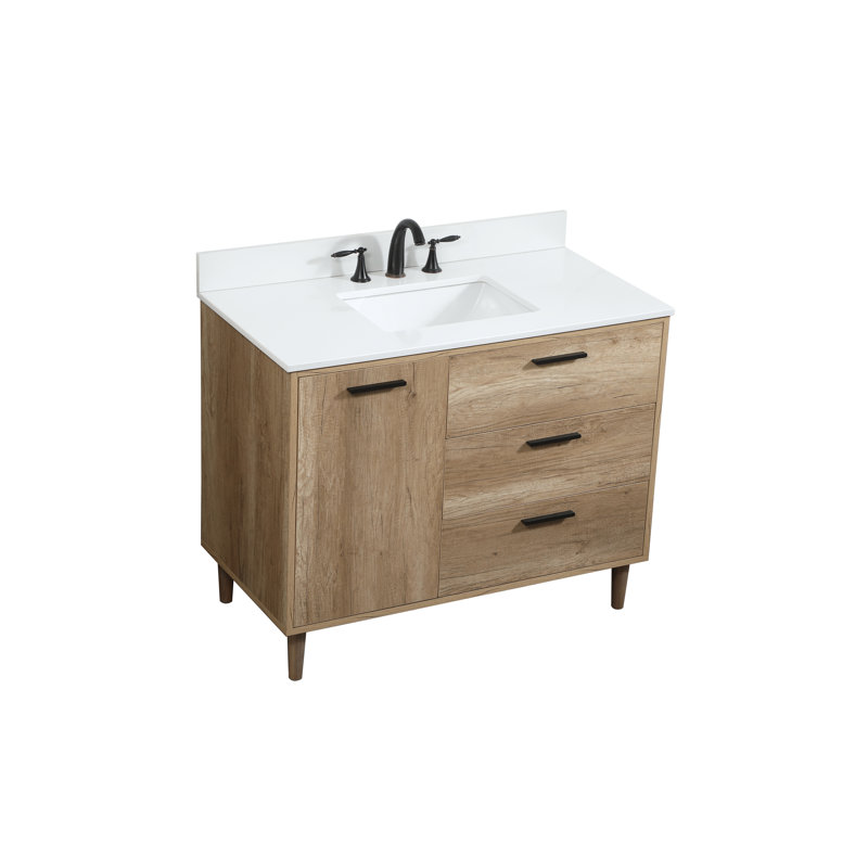 Baldwin 42'' Single Bathroom Vanity with Engineered Marble Top, Natural Oak