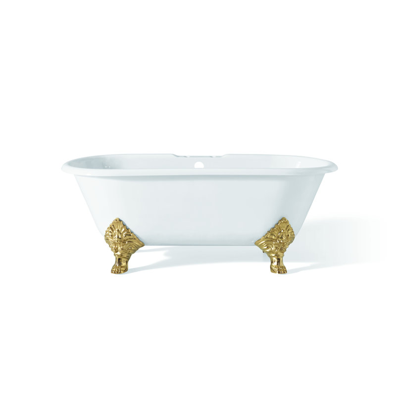 Janeese 70'' x 32'' Soaking Cast Iron Bathtub, Polished Brass, White Interior with White Exterior