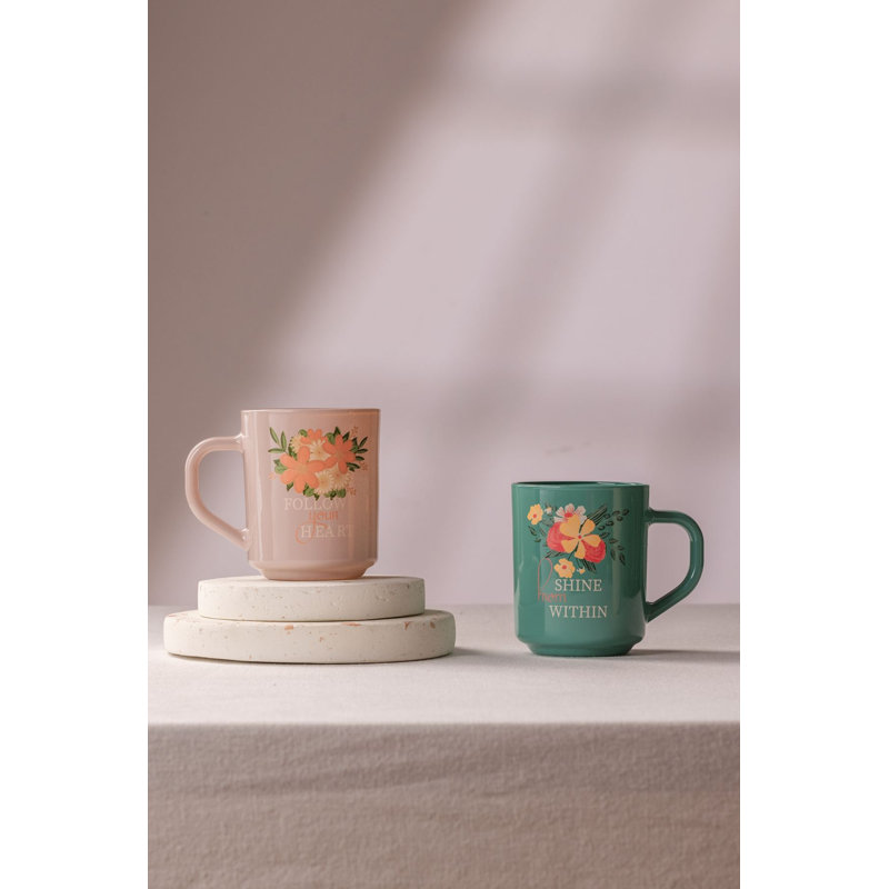 Elegant Glass Mug Set (2 Pieces), Beige & Green, 2.5 x 2.5 x 3.5 inches | 100% Durable Glass, Capacity: 8.3 fl oz | Ideal for Coffee, Tea & Hot Beverages, Hand Wash Recommended for Longevity
