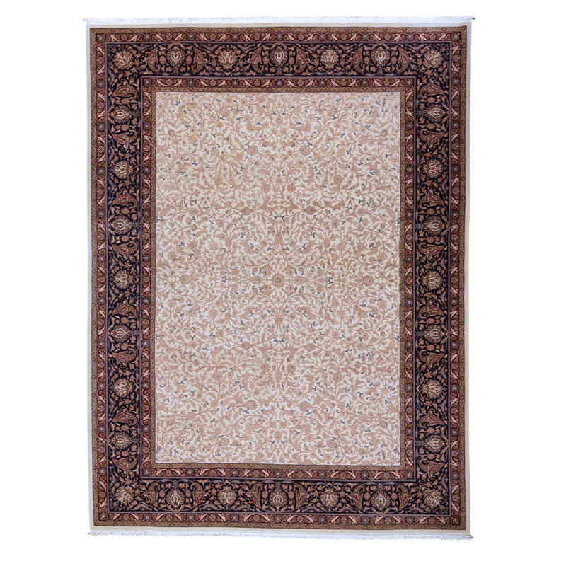 Tapis beige / brun / gris en laine noué à la main de conception unique 8 pi 9 po x 11 pi 9 po