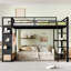 Structure de lit mezzanine avec garde-robe, lit mezzanine en métal avec tablettes de rangement et panneau perforé