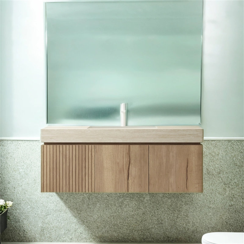 Cabinet Armoire de base en chêne blanc de 48 pouces No - Sans couvercle, couvercle, robinet ou évier inclus, Marron clair