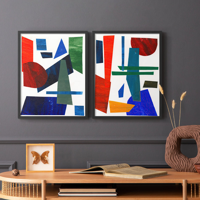 Colorful Shapes III - reproduction encadrée de qualité supérieure - prête à être accrochée - aucun clou requis - aucun clou requis