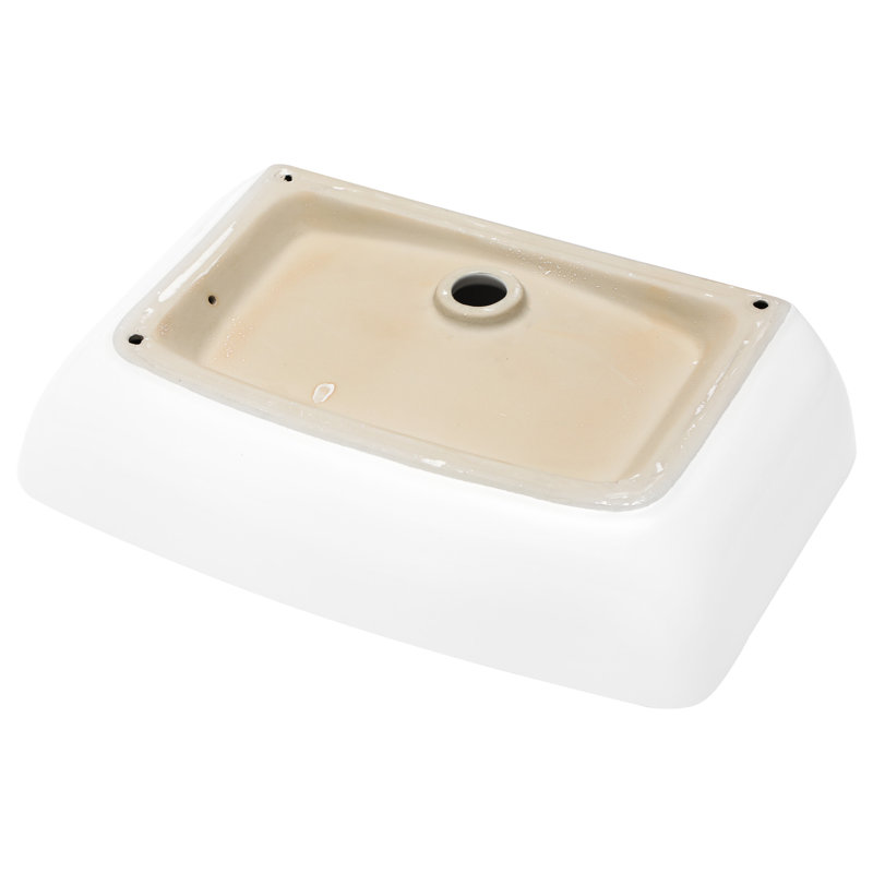 Lavabo vasque de salle de bain rectangulaire en céramique 24 po x 15 po - moderne, teinté, monté sur comptoir pour la maison et le bureau dans un design moderne blanc avec résistance, installation et public